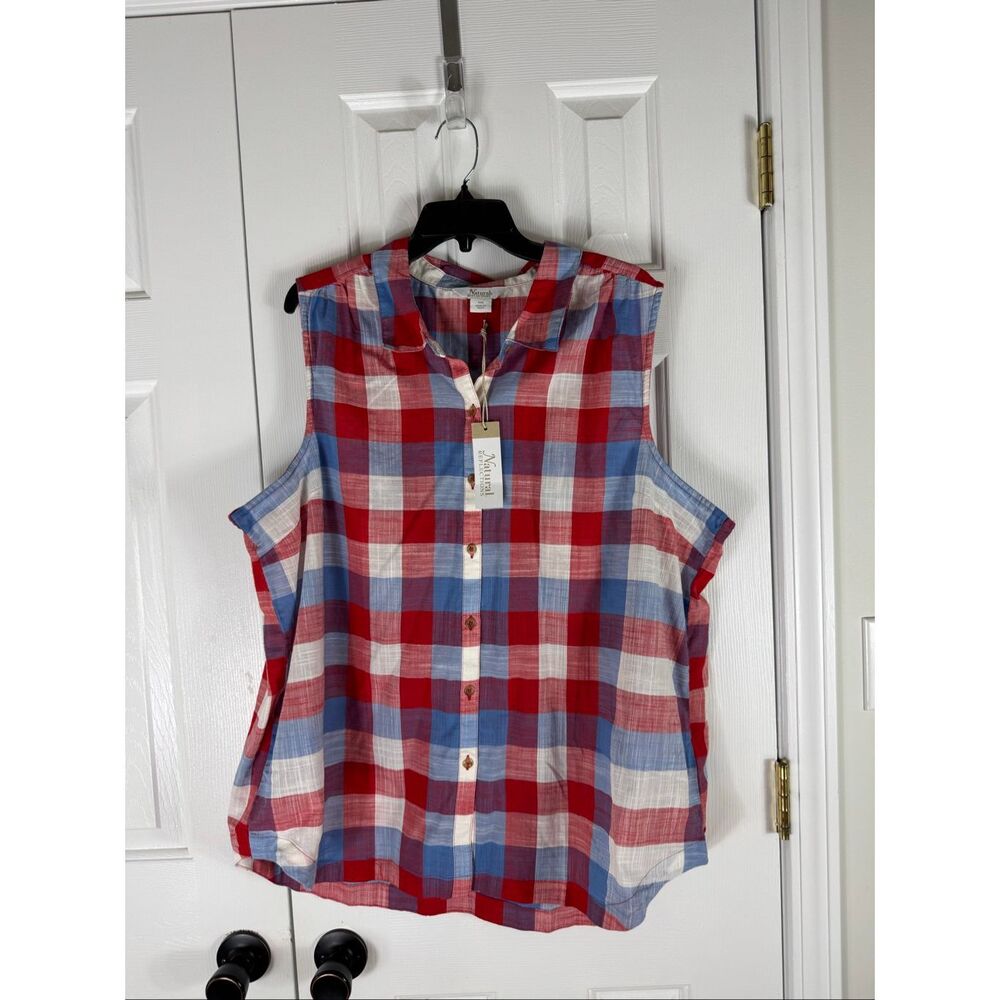 NWT Natural Reflections Womens Plaid Blouse Size XXL